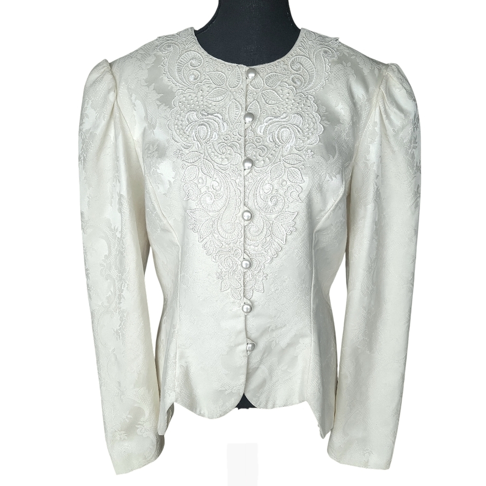 Jessica McClintock Ivory Embroidered Lace Bridal Jacket Women's Size 16